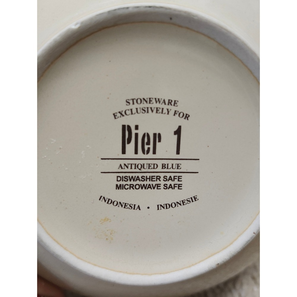 Pier 1 Antiqued Blue Stoneware Bowls Set of 2 Matte Blue Cream Cereal Soup - Picture 4 of 4